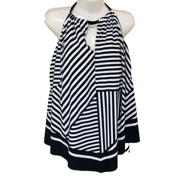 Kono Sol Other - Kono Sol Womens Swim Halter Top Black White Stripe Underwire Open Back 3X